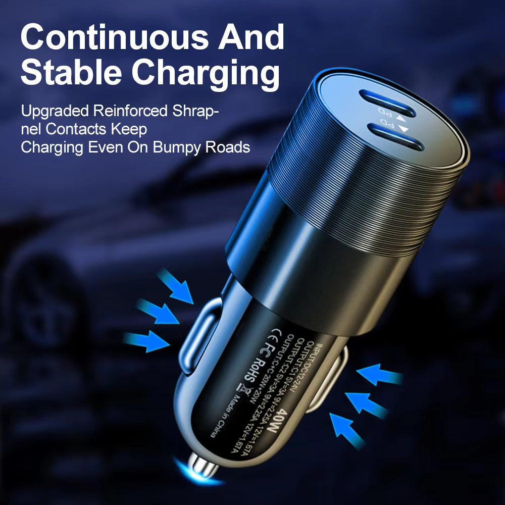 68W Dual USB Type C Car Charger Metal Auto PD Charger Adapter Fast Charging USB C Charger for Cellphone in Car for Iphone 13 12