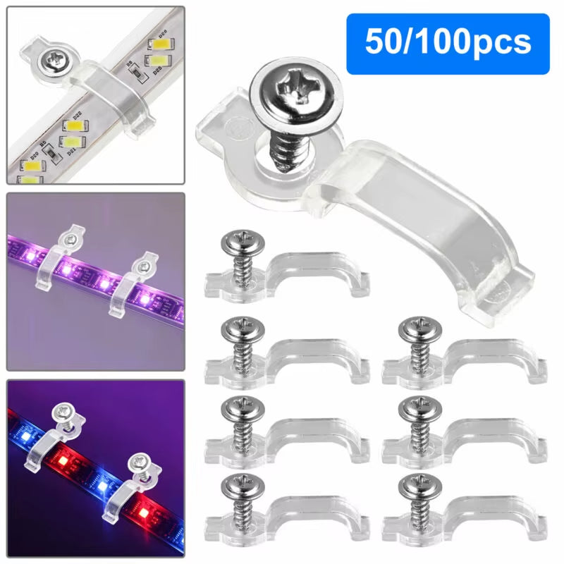 50/100Pcs Mounting Brackets Clip Fixing Clips for 3528/5050/5630/3014 LED Tube Tape Light Strip Clamp Brackets with Screws