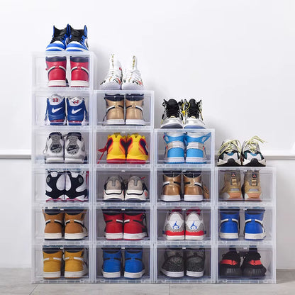 Wholesale 12-24Pcs Clear Magnetic Drop Shoe Box Solid Hard Plastick Sneaker Rack Storage Organizer Shelf Stackable Fit Aj&Jordan