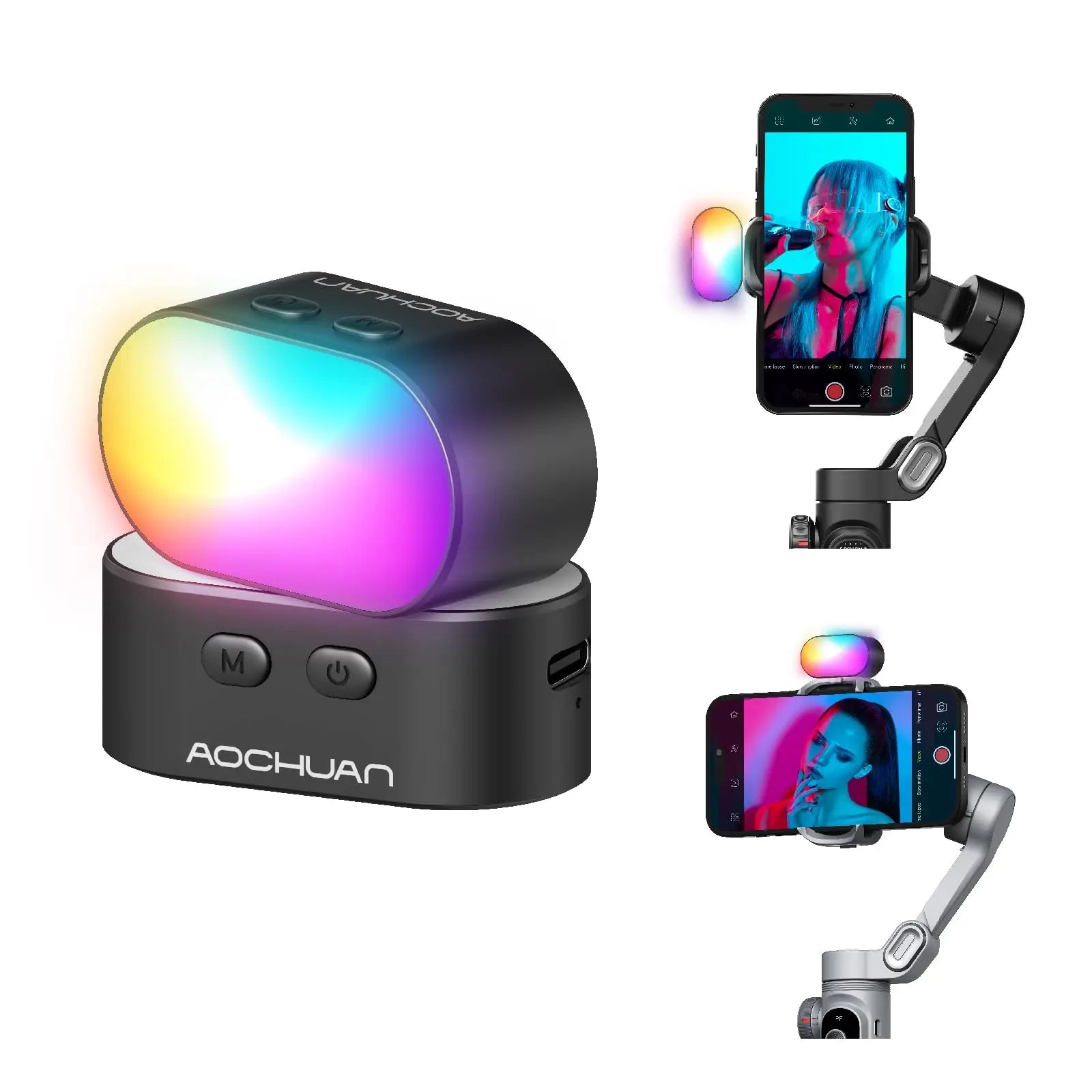 AOCHUAN RGB Magnetic Fill Light for Gimbal LED Video Photography Light 3 Brightness and 7 Color Adjustment for Phone Selfie Live