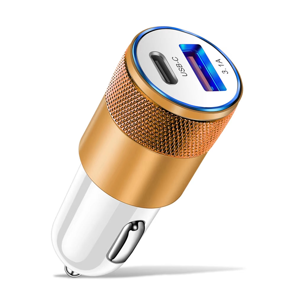 68W Dual USB Type C Car Charger Metal Auto PD Charger Adapter Fast Charging USB C Charger for Cellphone in Car for Iphone 13 12