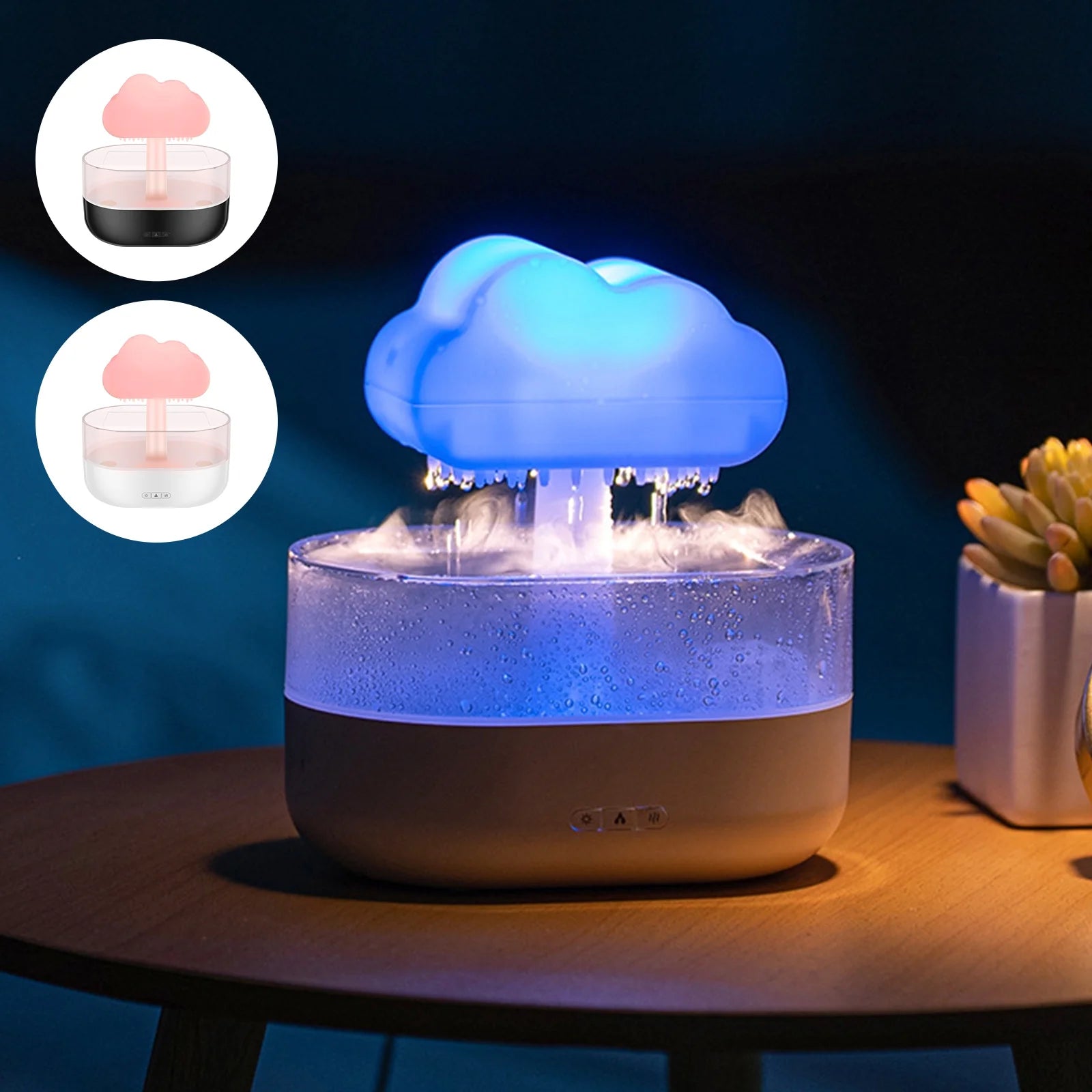 Rain Cloud Humidifier Water Drip, 7 Color Lights Mushroom Rain Cloud Diffuser, Timing Water Drip Aroma Waterfall Lamp(White)