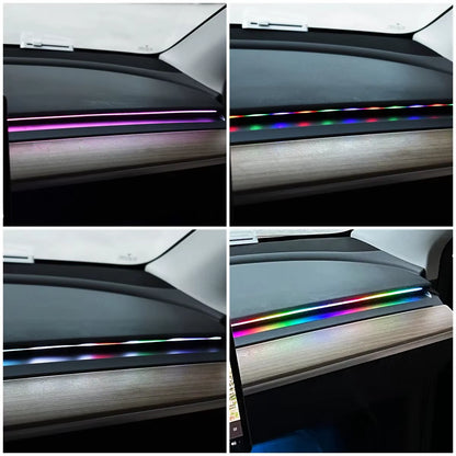 Car LED Ambient Light USB 64 Colors Acrylic Strips 110Cm Full Colors RGB Car Interior Hidden App Remote Control Atmosphere Lamp