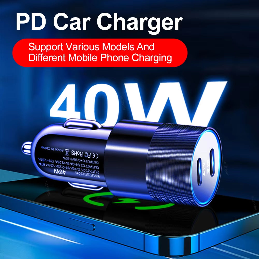 68W Dual USB Type C Car Charger Metal Auto PD Charger Adapter Fast Charging USB C Charger for Cellphone in Car for Iphone 13 12