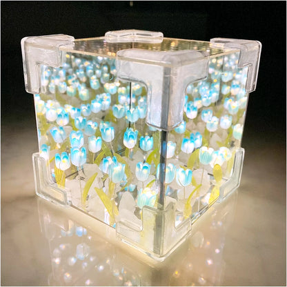 DIY Tulip Night Light Led Decorative Night Lamp Magic Cube Table Lamp and Mirror 2 in 1 for Birthday Gifts and Christmas Present