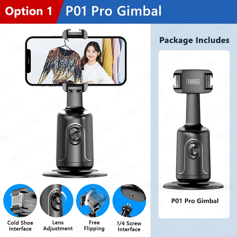 360 Rotation Gimbal Stabilizer for Cellphone AI following Face Tracking Desktop Gimbal PTZ for Tiktok Smartphone Live P01 Pro