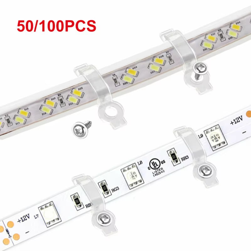 50/100Pcs Mounting Brackets Clip Fixing Clips for 3528/5050/5630/3014 LED Tube Tape Light Strip Clamp Brackets with Screws