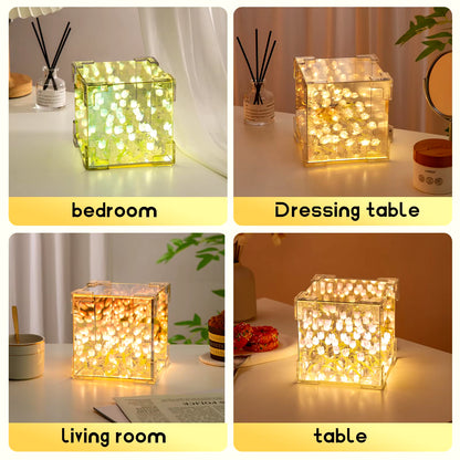 DIY Tulip Night Light Led Decorative Night Lamp Magic Cube Table Lamp and Mirror 2 in 1 for Birthday Gifts and Christmas Present