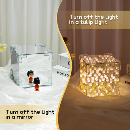 DIY Tulip Night Light Led Decorative Night Lamp Magic Cube Table Lamp and Mirror 2 in 1 for Birthday Gifts and Christmas Present