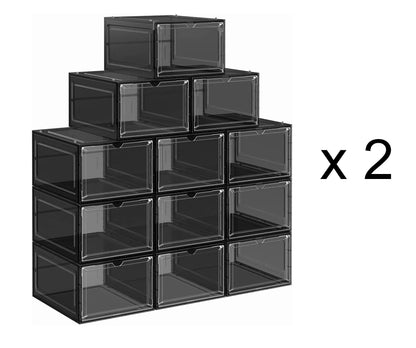 Wholesale 12-24Pcs Clear Magnetic Drop Shoe Box Solid Hard Plastick Sneaker Rack Storage Organizer Shelf Stackable Fit Aj&Jordan