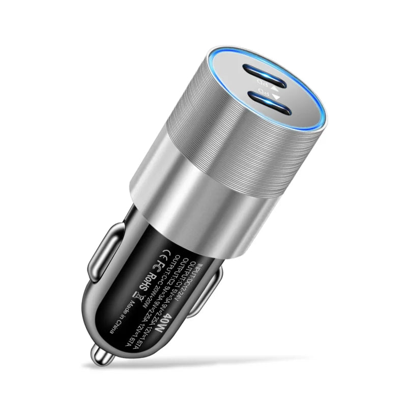 68W Dual USB Type C Car Charger Metal Auto PD Charger Adapter Fast Charging USB C Charger for Cellphone in Car for Iphone 13 12