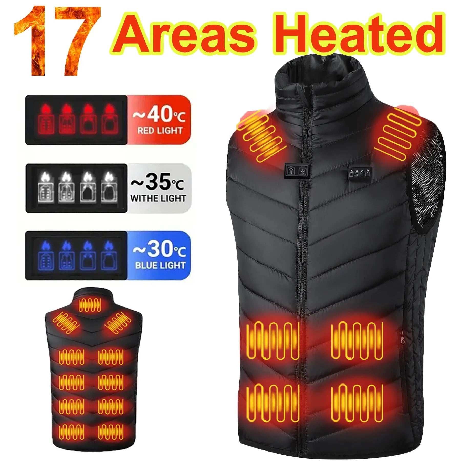 17/9 Areas Heated Vest Men Electric Heating Vest Usb Heated Jacket Heated Vest Women Heated Bodywarmer Heated down Jacket Winter