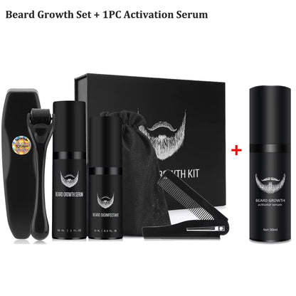 Beard Growth Kit for Men Facial Hair Growth Enhancer Thicker Oil with Massage Comb Micro Roller Nourishing Serum Beard Care