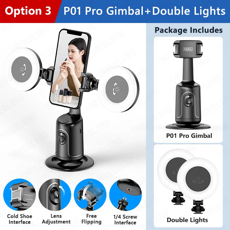 360 Rotation Gimbal Stabilizer for Cellphone AI following Face Tracking Desktop Gimbal PTZ for Tiktok Smartphone Live P01 Pro