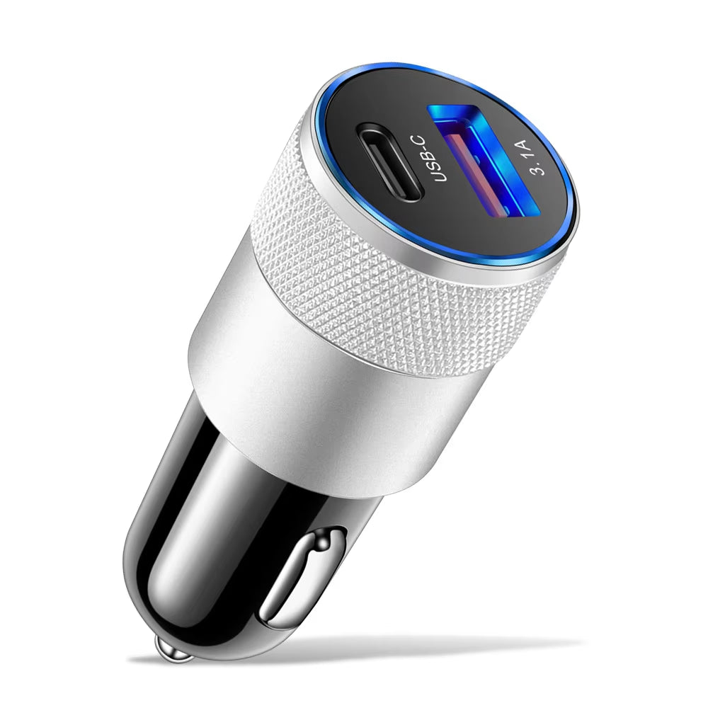 68W Dual USB Type C Car Charger Metal Auto PD Charger Adapter Fast Charging USB C Charger for Cellphone in Car for Iphone 13 12