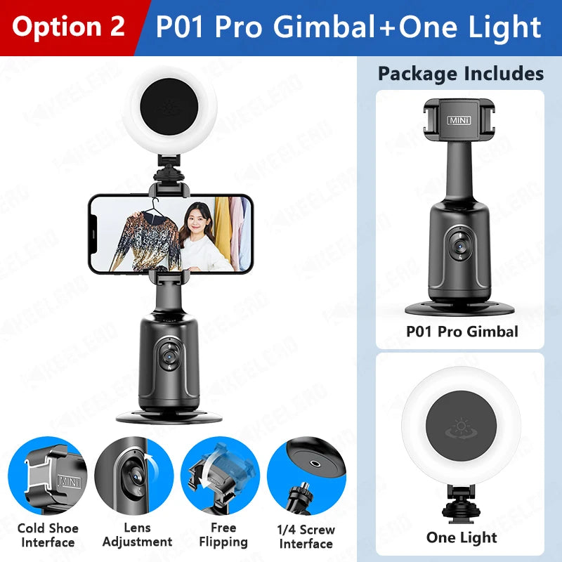 360 Rotation Gimbal Stabilizer for Cellphone AI following Face Tracking Desktop Gimbal PTZ for Tiktok Smartphone Live P01 Pro