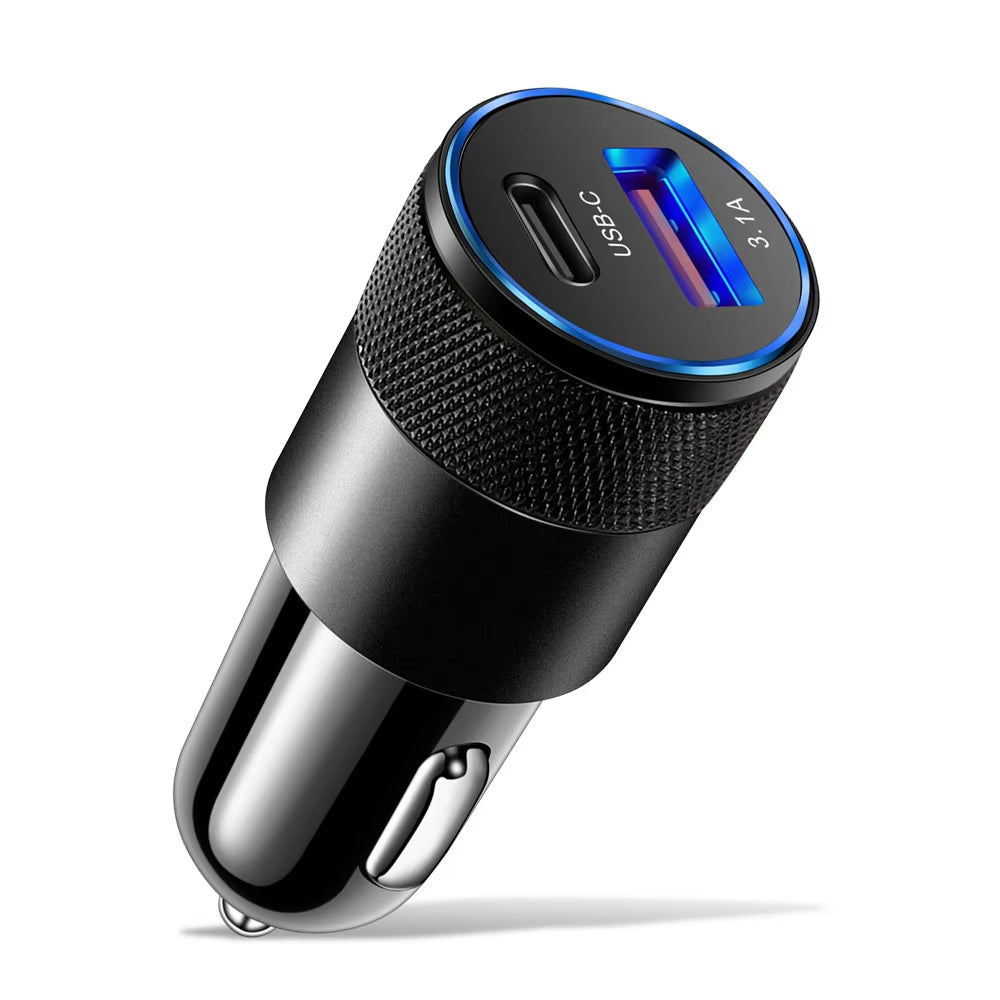 68W Dual USB Type C Car Charger Metal Auto PD Charger Adapter Fast Charging USB C Charger for Cellphone in Car for Iphone 13 12