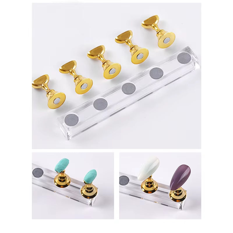 5Pcs/Set Magnetic Nail Holder False Nail Tip Practice Stand Crystal Base Holder Nail Art Display for Art Salon DIY & Practice