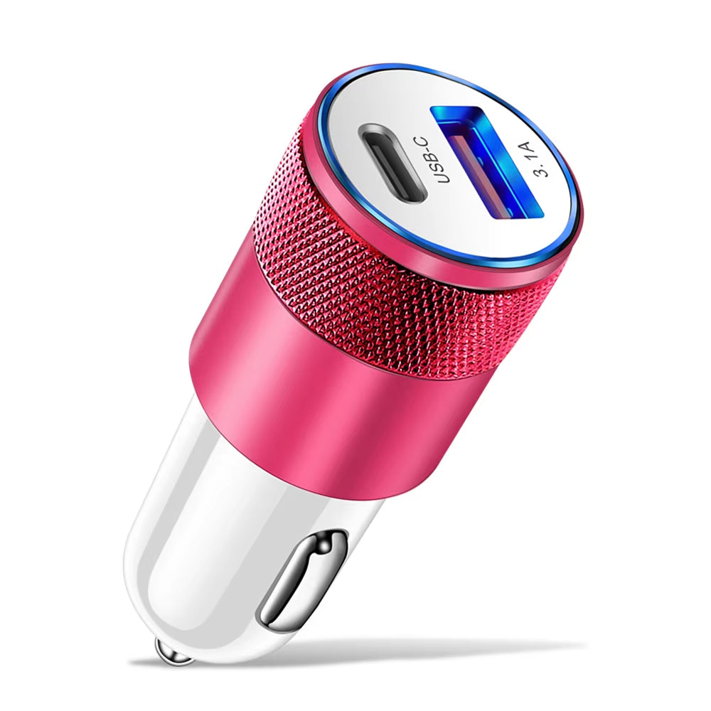 68W Dual USB Type C Car Charger Metal Auto PD Charger Adapter Fast Charging USB C Charger for Cellphone in Car for Iphone 13 12