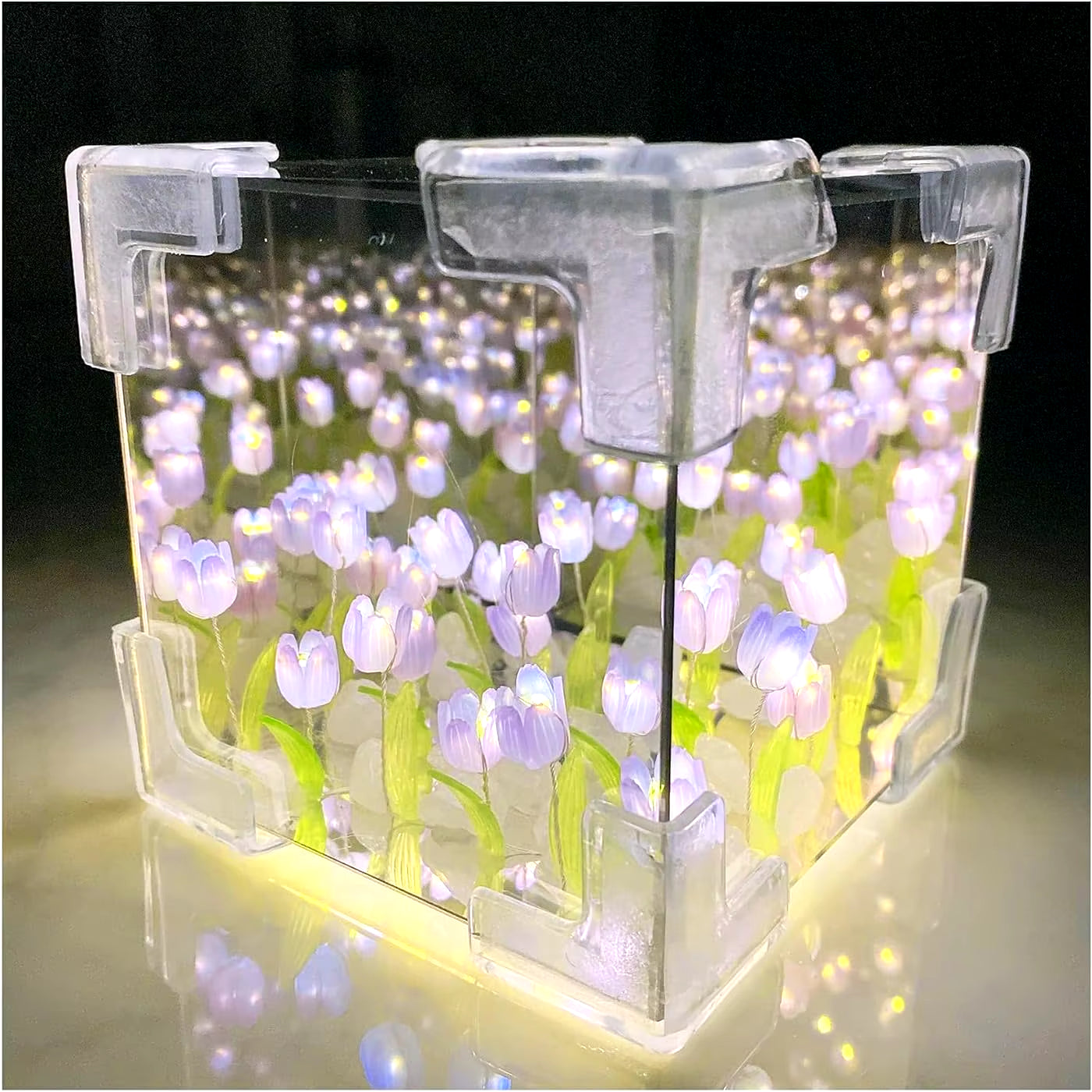 DIY Tulip Night Light Led Decorative Night Lamp Magic Cube Table Lamp and Mirror 2 in 1 for Birthday Gifts and Christmas Present