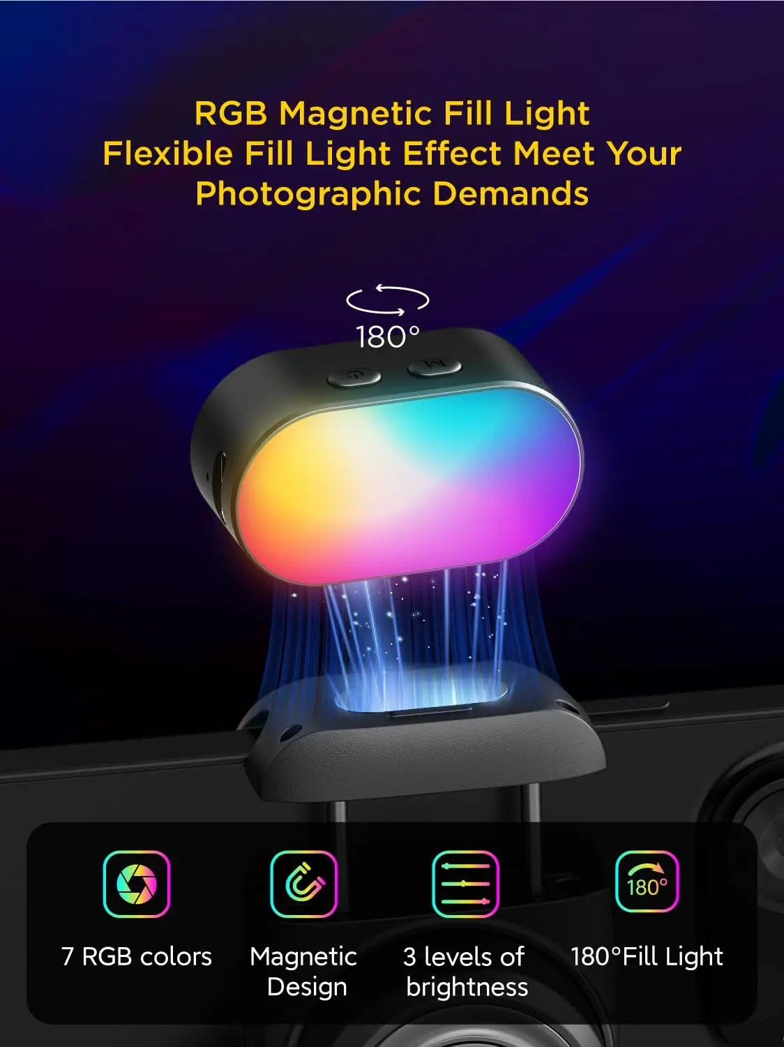 AOCHUAN RGB Magnetic Fill Light for Gimbal LED Video Photography Light 3 Brightness and 7 Color Adjustment for Phone Selfie Live