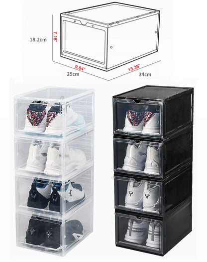 Wholesale 12-24Pcs Clear Magnetic Drop Shoe Box Solid Hard Plastick Sneaker Rack Storage Organizer Shelf Stackable Fit Aj&Jordan