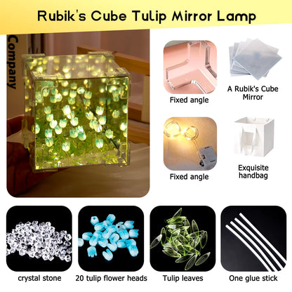 DIY Tulip Night Light Led Decorative Night Lamp Magic Cube Table Lamp and Mirror 2 in 1 for Birthday Gifts and Christmas Present