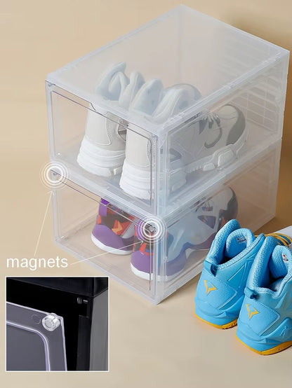 Wholesale 12-24Pcs Clear Magnetic Drop Shoe Box Solid Hard Plastick Sneaker Rack Storage Organizer Shelf Stackable Fit Aj&Jordan