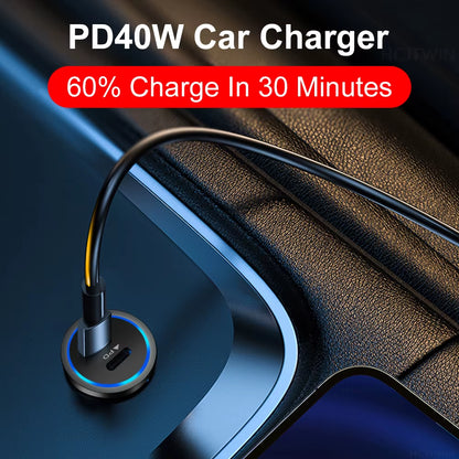 68W Dual USB Type C Car Charger Metal Auto PD Charger Adapter Fast Charging USB C Charger for Cellphone in Car for Iphone 13 12